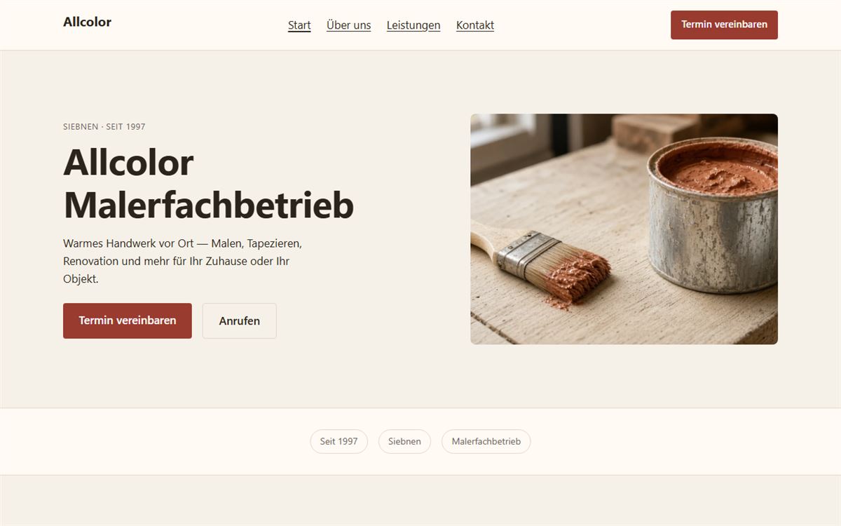 Startseite der Website von Allcolor
