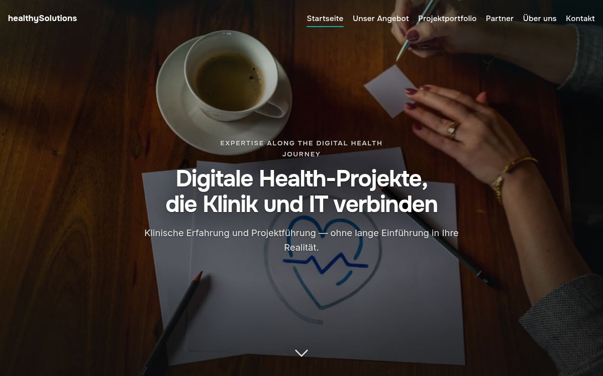 Startseite der Website von healthySolutions