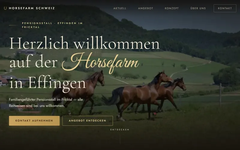 Startseite der Website von Horsefarm Schweiz