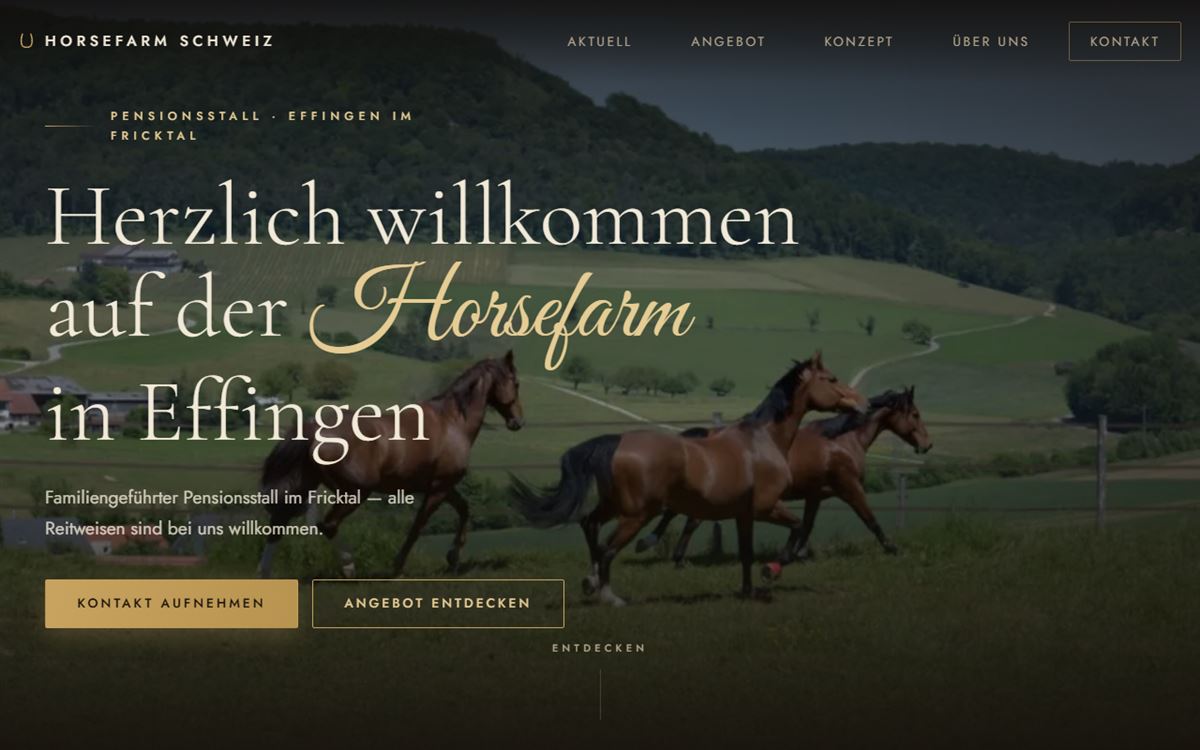Startseite der Website von Horsefarm Schweiz